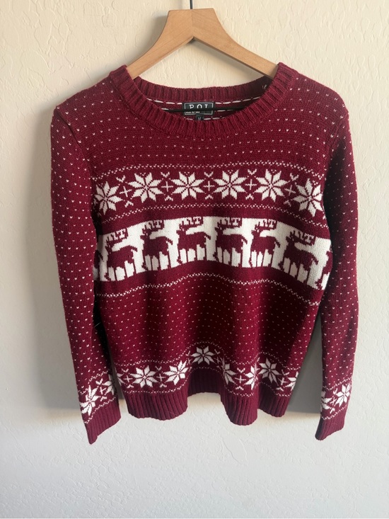 POL Sweaters - Burgundy Fair Isle Reindeer Sweater Women's Size M Holiday Party Grandpa